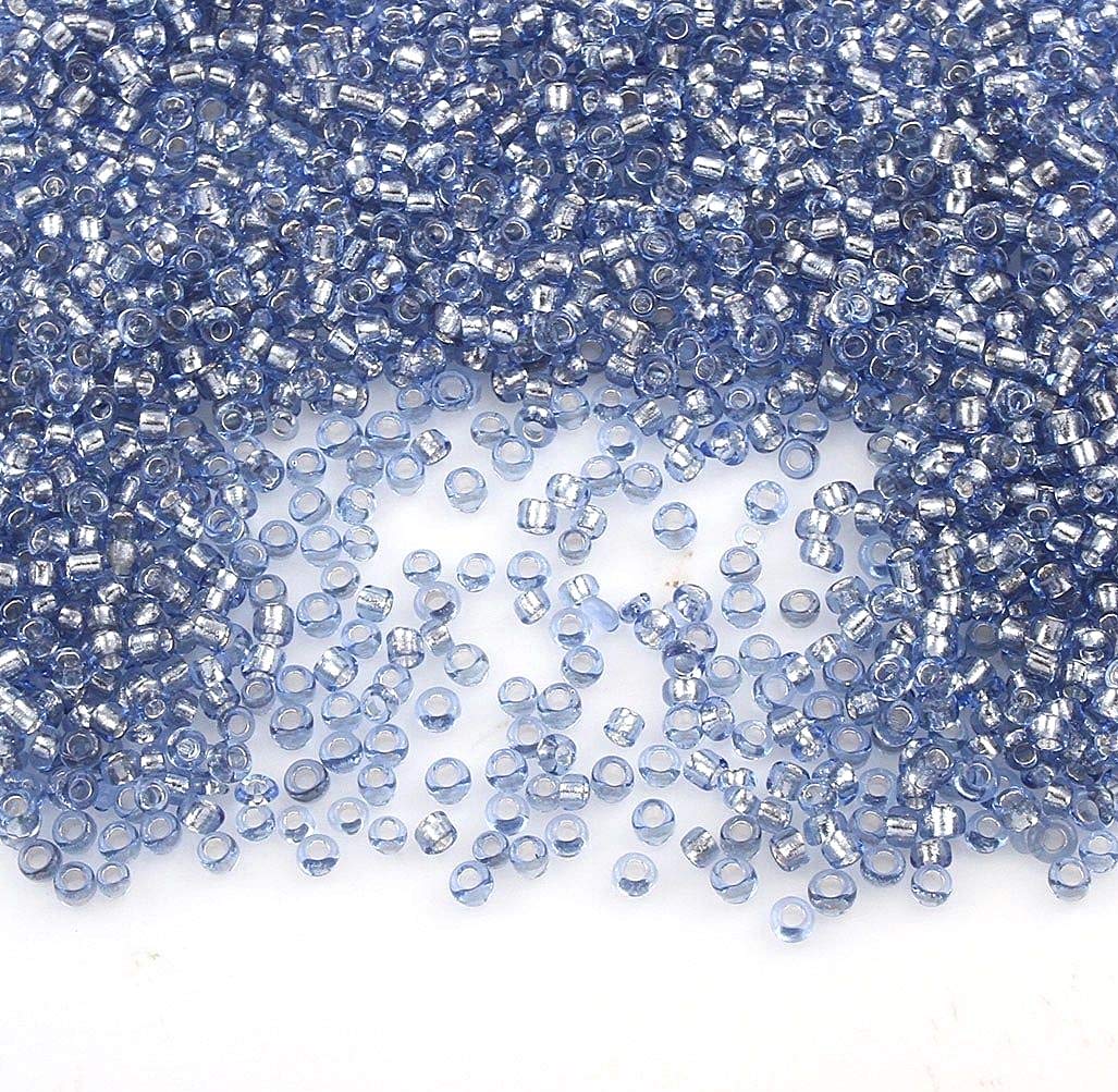 Perlin 6500pcs Glass Seed Beads, 2mm Silver Insert, 11/0, Round, Sapphire Blue