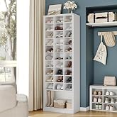 Hzuaneri 11 Tiers Shoe Storage Cabinet, Tall Shoes Cabinet with Cubby | Freestanding Wooden Shoe Organizer, 30-33 Pairs, Shoes Cubby Organizer for Entryway, Bedroom, White 02001BSR