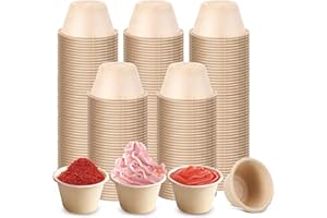 300 Pack Bagasse Fiber Souffle Cups,100% Biodegradable,Mini Paper Disposable Compostable Condiment Cup,Food Sample Sauce Cont