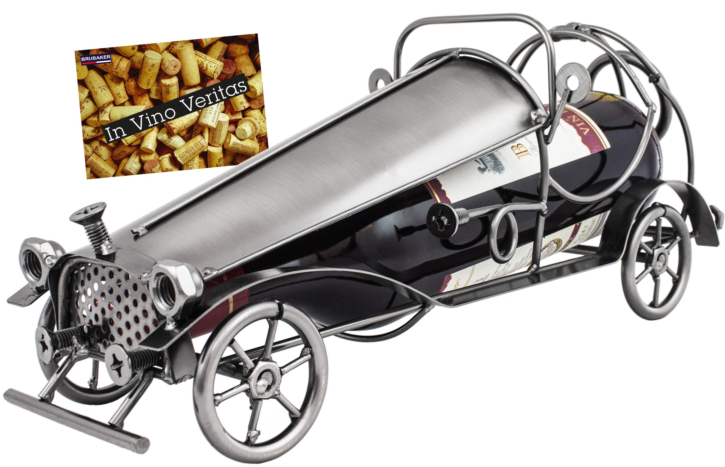 BRUBAKER Vintage Car Wine Bottle Holder Stand Rack Home Kitchen Table Art Decoration with Gift Card