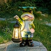 WONDHOME Solar Frog Garden Statues Frog Figurine with LED Lantern Outdoor Porch Patio Lawn Yard Art Decorations Birthday Housewarming Christmas Gardening Gifts for Mom Dad