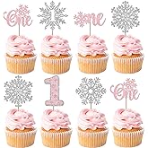 Rsstarxi 24 Pack Snowflake Cupcake Toppers - Pink Snowflake One Cupcake Picks Baby Shower First Birthday Cake Decorations for Winter Onederland Party