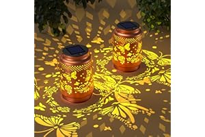 Mr IRONSTONE Solar Lanterns Outdoor, 2 Pack Butterfly Solar Lights Waterproof for Garden Decor, Metal LED Hanging Lanterns Li