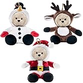 My OLi Christmas Teddy Bears Stuffed Animal 7in Plush Bears with Flippable Hats Pack of 3 : Santa, Reindeer and Snowman Soft Toys for Kids Boys Girls Hanging Decorations for Christmas Trees