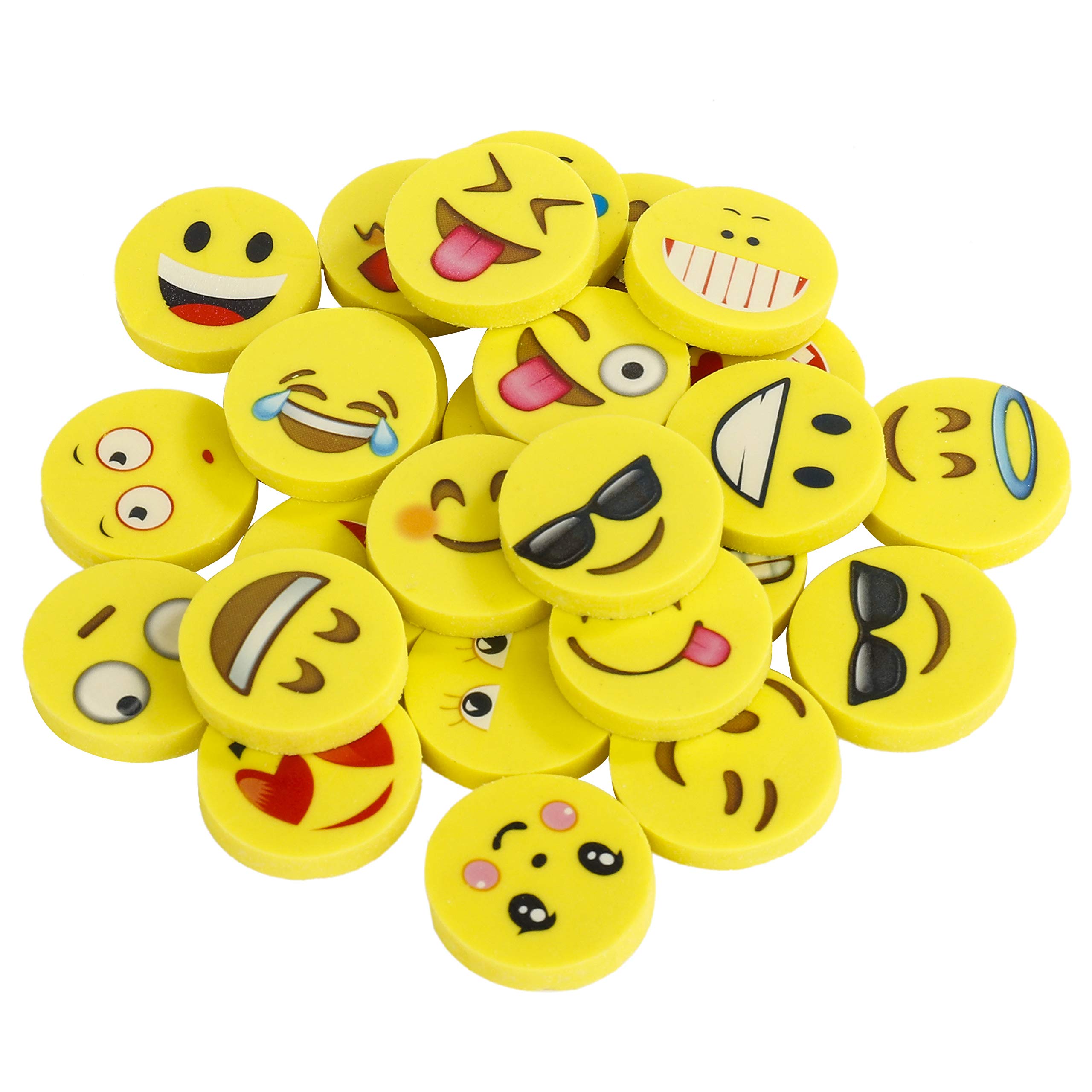 ISIYINER Emoji Pattern Eraser Set of 144, Yellow, Toy Shaped, Non-Toxic Rubber, Fun Kids Party Bag Fillers, School Rewards