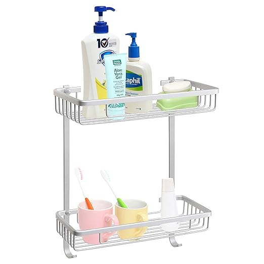 2Tier Aluminum Wall Mounted Bathroom Accessory Organizer Shelf Rack