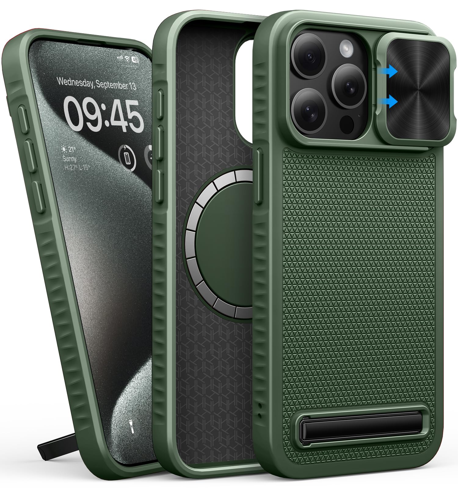 Photo 1 of ** SOLD AS IS NO RETURN/REFUNDS**
BXYJY for iPhone 15 Pro Max Case Compatible with MagSafe, Built-in Kickstand & Slide Camera Cover, Military-Grade Drop Protection Rugged Hard Magnetic Phone Case for iPhone 15 Pro Max 5g 2023, Green