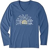 Life is Good Women's Crusher Tee Shirt, Long Sleeve Cotton Graphic T-Shirts, Watercolor Daisy