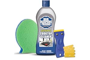 Bar Keepers Friend Cooktop Cleaner + Scraper + Dish Fish - Multipurpose Liquid Stovetop Cleanser, Safe for Use on Glass or Ceramic Cooking Surfaces, Copper, Brass, Chrome, Stainless Steel & Porcelain
