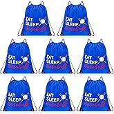 Shappy 8 Pcs Baseball Drawstring Backpack Eat Sleep Baseball Bags Gym Sack Lightweight Sport Sackpack Outdoor Packable Cinch Shoulder Dance Bag Unisex (Blue), as shown