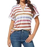 MAXTOOA Womens Short Sleeve Summer Tunic Tops V Neck Casual Loose Fit Shirts Trendy Blouses Basic Tee Valentine's Day Gifts