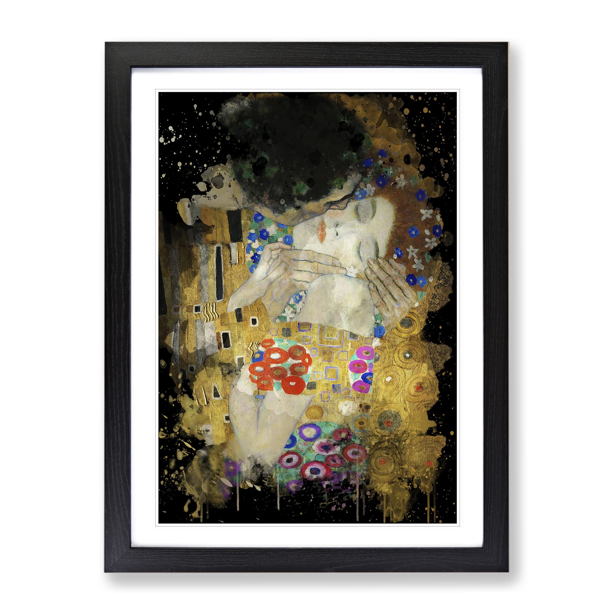 Gustav Klimt The Kiss No.4 Modern Cb Framed Wall Art Print, Ready to Hang Picture for Living Room Bedroom Home Office Décor, Black A4 (34 x 25 cm)