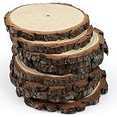Natural Wood Slices for Centerpieces, 7-8 Inch Rustic Wooden Rounds, 10 Pack, Wedding Table Decor, DIY Crafts,