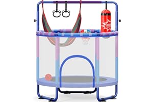 Yohood 55" Trampoline for Kids with Enclosure, 6-in-1 Toddler Trampoline Indoor Outdoor, Upgrade Full Anti-Rust Tube with Adjustable Gymnastics Bars for Boys Girls