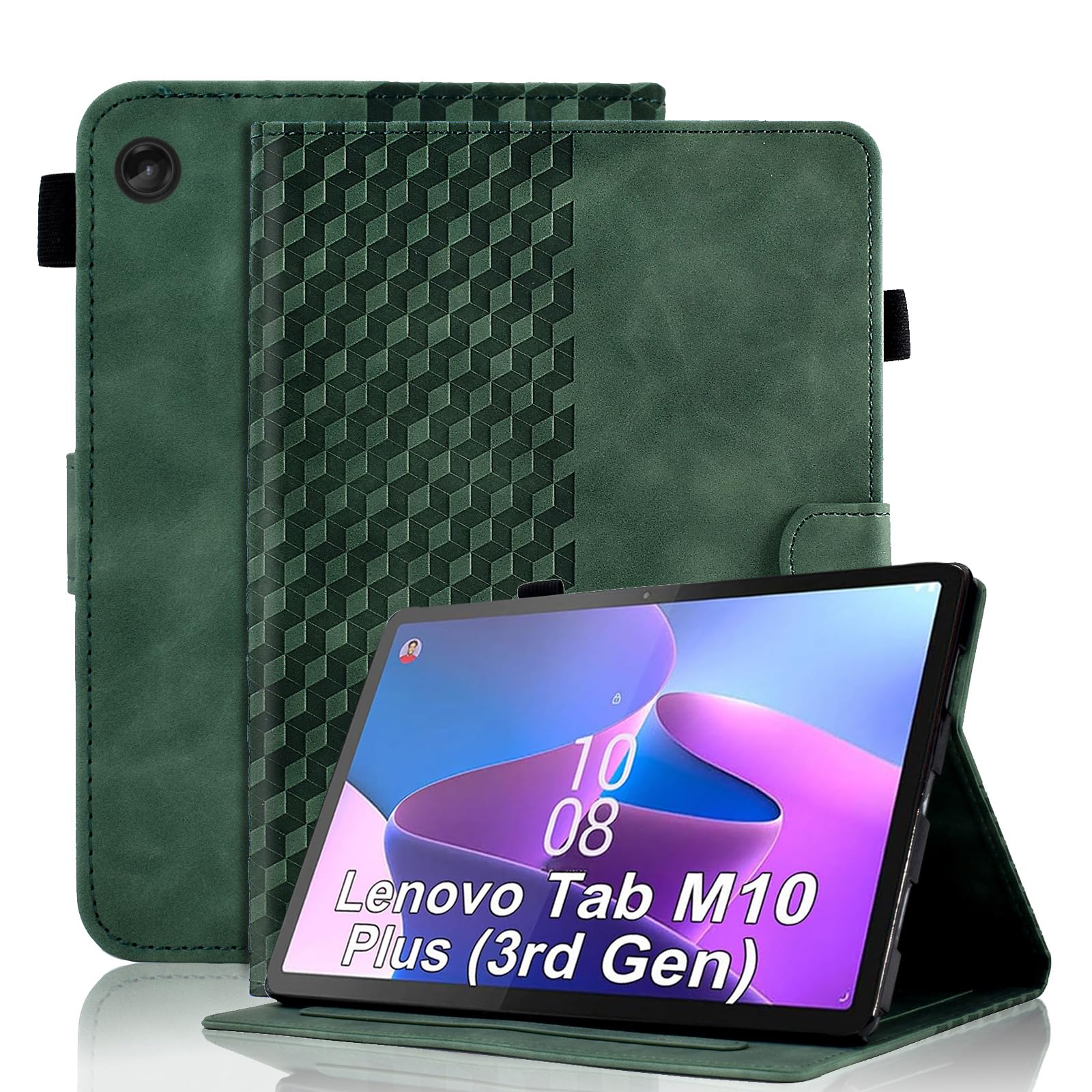 Vkooer Case for Lenovo Tab M10 Plus 3rd Gen 10.6-inch (TB125FU / TB128FU) Leather Folio Cover with Auto Sleep/Wake Multi Angle Viewing Stand Smart Shell Fit Lenovo M10 Plus Gen 3, Dark green