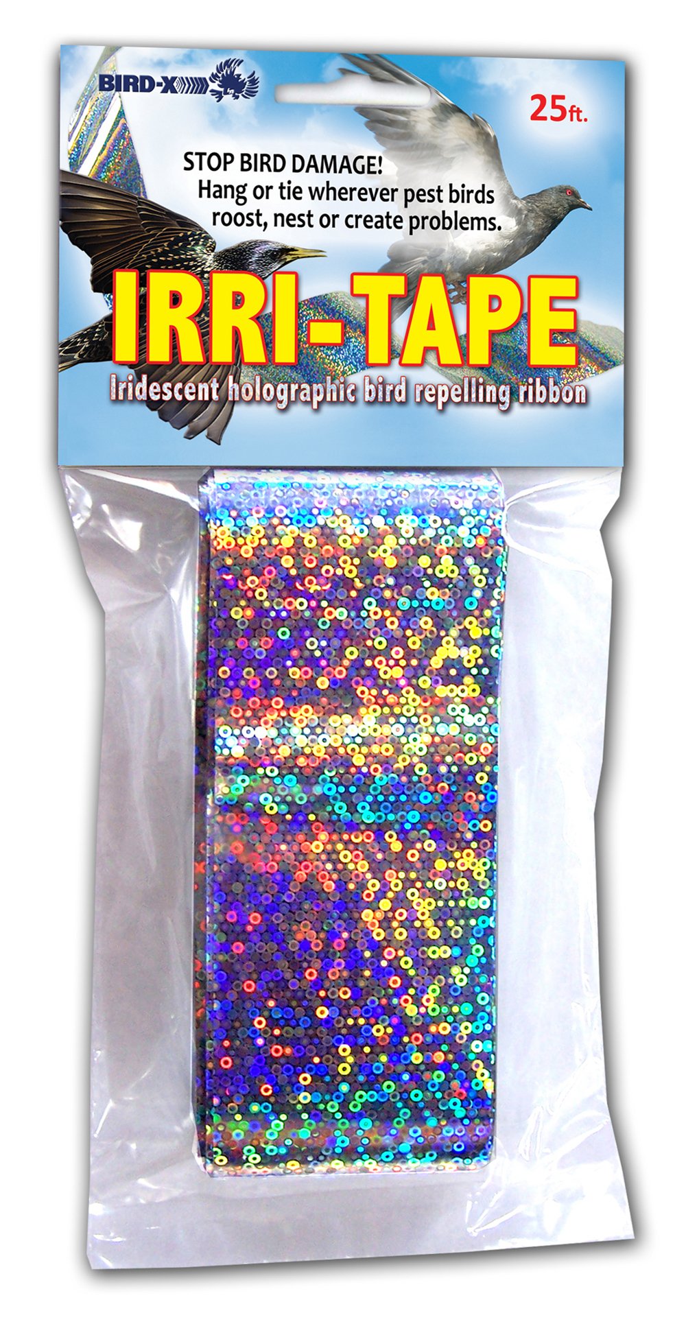 BirdX IrriTape Holographic Iridescent Foil Bird Scare Tape, 2" x 25ft