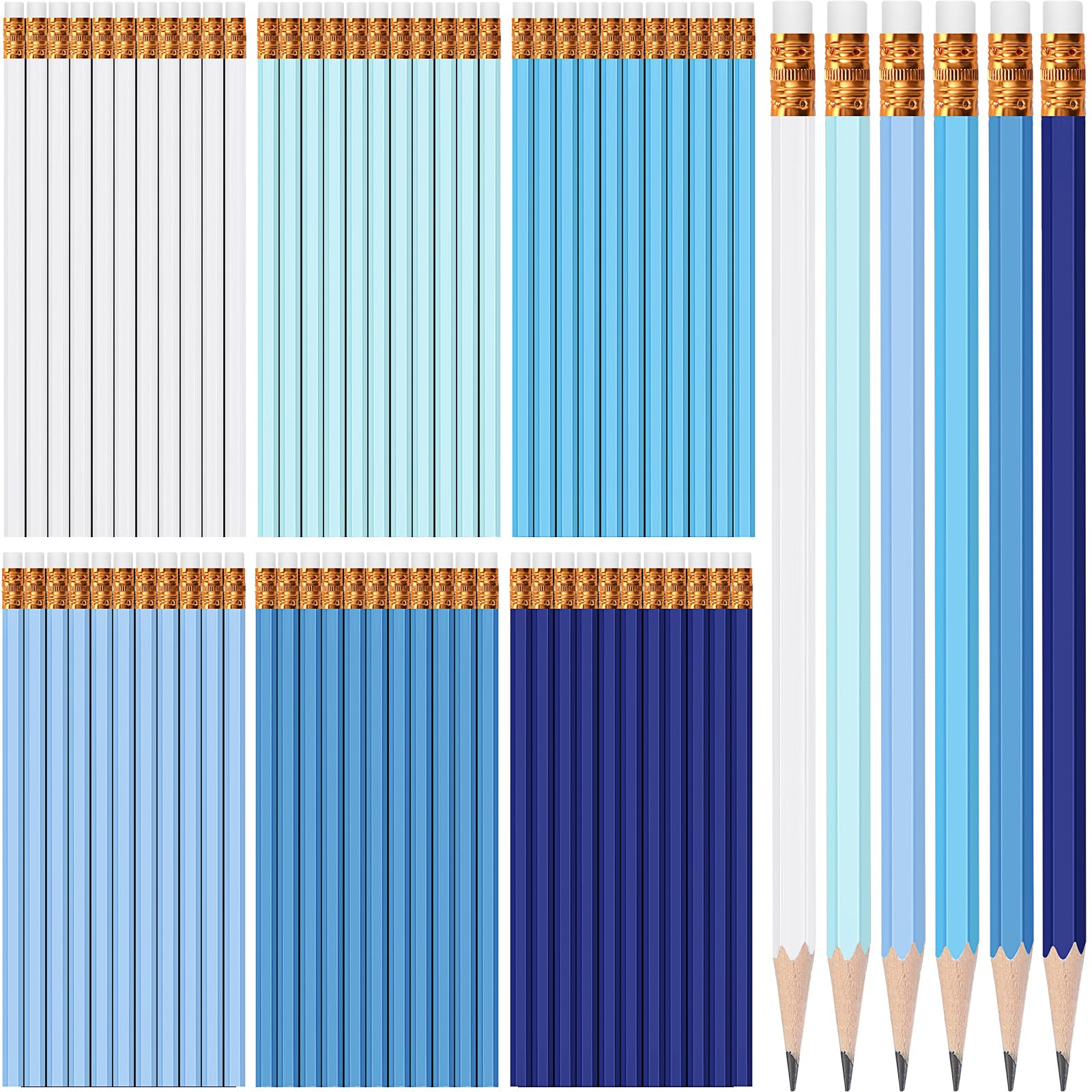 Photo 1 of TecUnite 120 Pcs #2 HB Pencils with Eraser No 2 Unsharpened Wooden Hexagonal Pencils for Adults Gifts for School Exam art Learning Office Sketching(Blue Green Series)