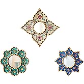 DecorContreras Colorful Peruvian Wall Mirrors Set Painted Glass Boho Accent | Decorative reverse-painted glass artisan mirrors, perfect set of 3 for gallery wall, entryway or living room, Vintage accents