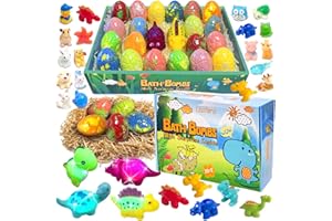 LISOTERA Easter Egg Bath Bombs for Kids with Surprise Inside, 20 Pack Kids Bath Bombs Gift Set for Easter Basket Stuffers, Dino Egg Bath Bomb Kit with 2pcs Dinosaur Bath Toy for Boys Girls Birthday,Christmas