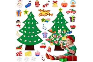 GJULRFU 3ft DIY Felt Countdown to Christmas Advent Calendar 24 Ornaments, Felt Christmas Tree, DIY Felt Tree Set Christmas Decorations, Felt Toddlers Kids Home Door Wall Decoration (Green)