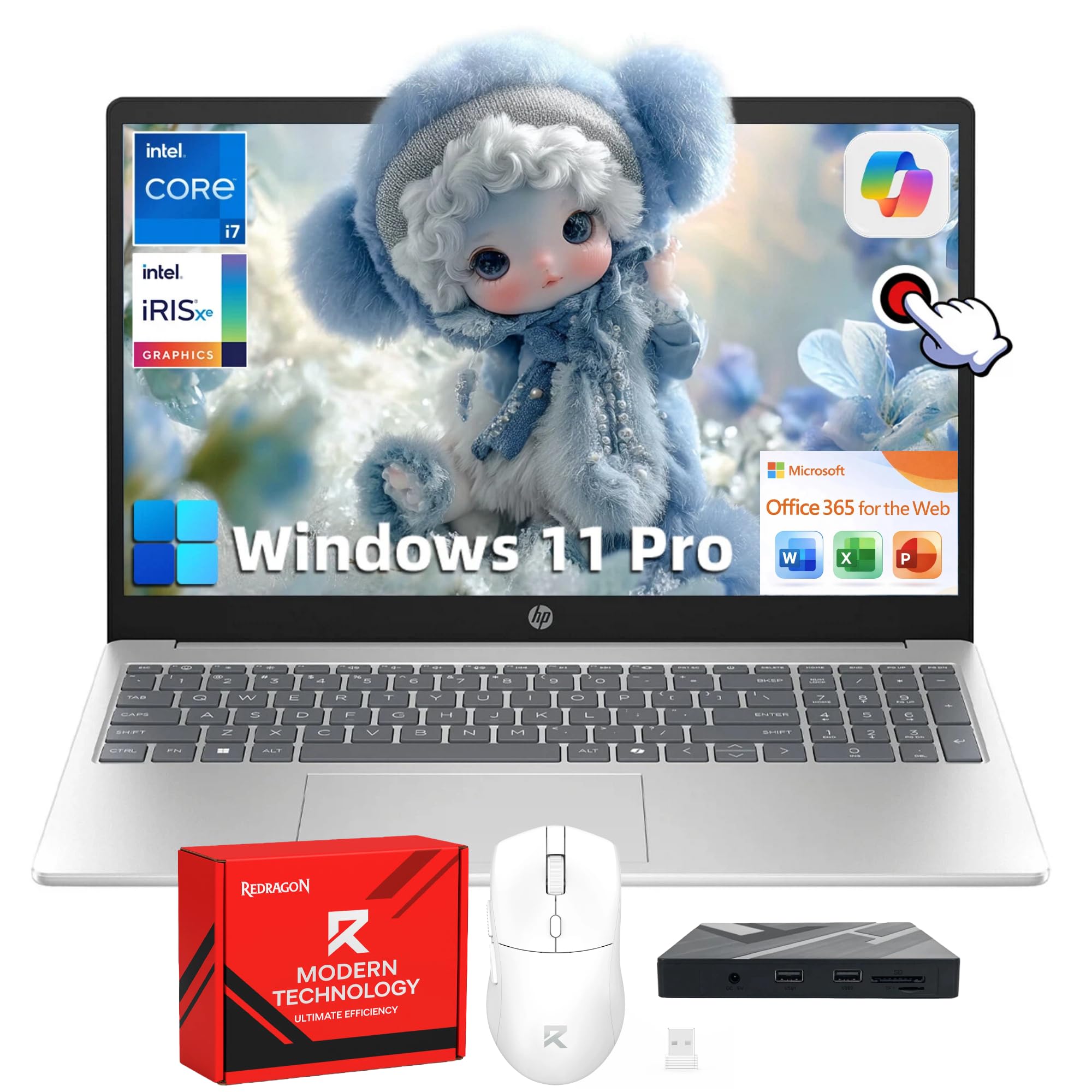 HP 15 Touchscreen Business Laptop - Win 11 Pro | Free Office 365 for The Web | 15.6" FHD Anti-Glare Display | Intel 10-Core i7 1355U | 16GB RAM + 512GB SSD | Intel Iris Xe GPU | Wi-Fi 6 | Copilot Image