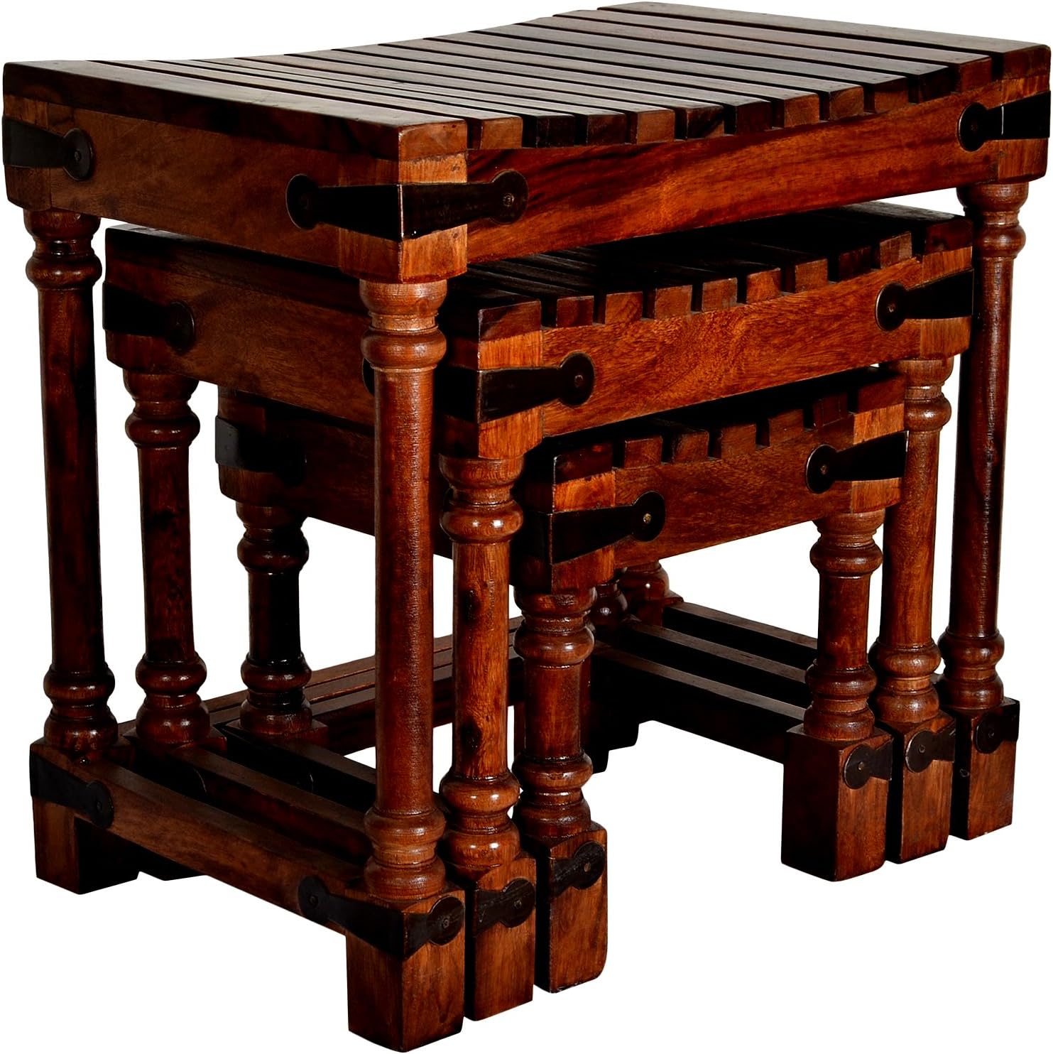 Custom Decor Amara Set of Three Wood Nesting Table - Red Mohogany