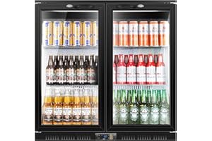 Tylza Back Bar Cooler With 2 Glass Doors, 200L Under Counter Back Bar Refrigerator with LED Lighting, Safety Locks, Counter Height Bar Beverage Cooler for Beer, Soda Drinks, Wine, Black