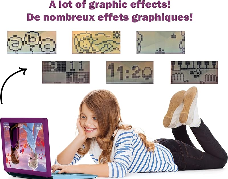 Disney Frozen 2 - Portátil educativo e bilingue francês/inglês - Brinquedo para raparigas com 124 atividades de aprendizagem, jogos e música com a Elsa e a Anna - Azul/Roxo, JC598FZi1