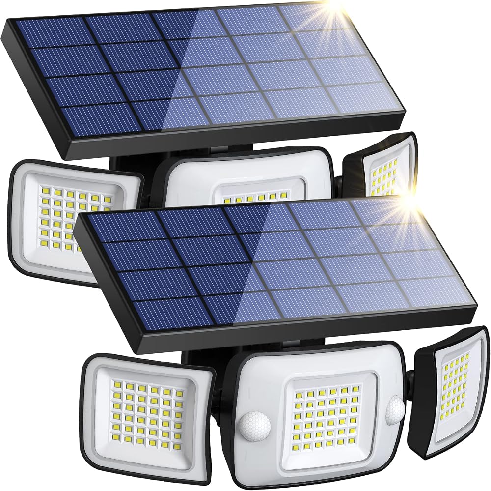 intelamp Outdoor Solar Light 108 LED 1200LM 3-Head Motion Sensor 2 Pack
