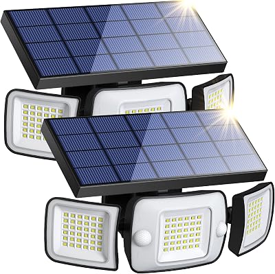 intelamp Outdoor Solar Light 108 LED 1200LM 3-Head Motion Sensor 2 Pack