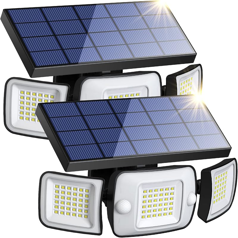 intelamp Outdoor Solar Light 108 LED 1200LM 3-Head Motion Sensor 2 Pack