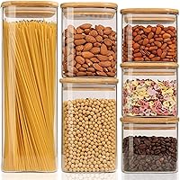 ComSaf Glass Spaghetti Pasta Storage Containers with Lids 550ML/ 800ML/1.1L/2.1L Set of 6, Tall Clear Airtight Food Storage J