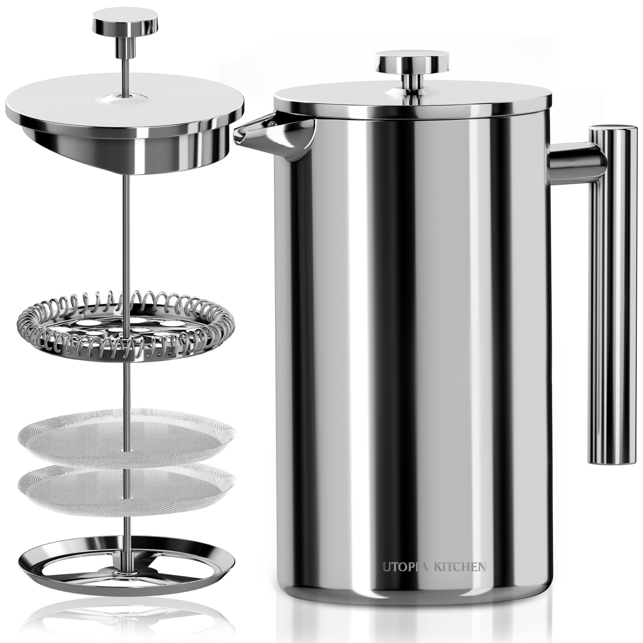 Photo 1 of ****PARTS ONLY ** Utopia Kitchen 304 Grade Stainless Steel French Press Coffee Maker 17 Oz, Double Wall Insulated Coffee Press with 4-Level Filtration system, Include 2 Extra Filters, Rust-Free, Dishwasher Safe, Silver
