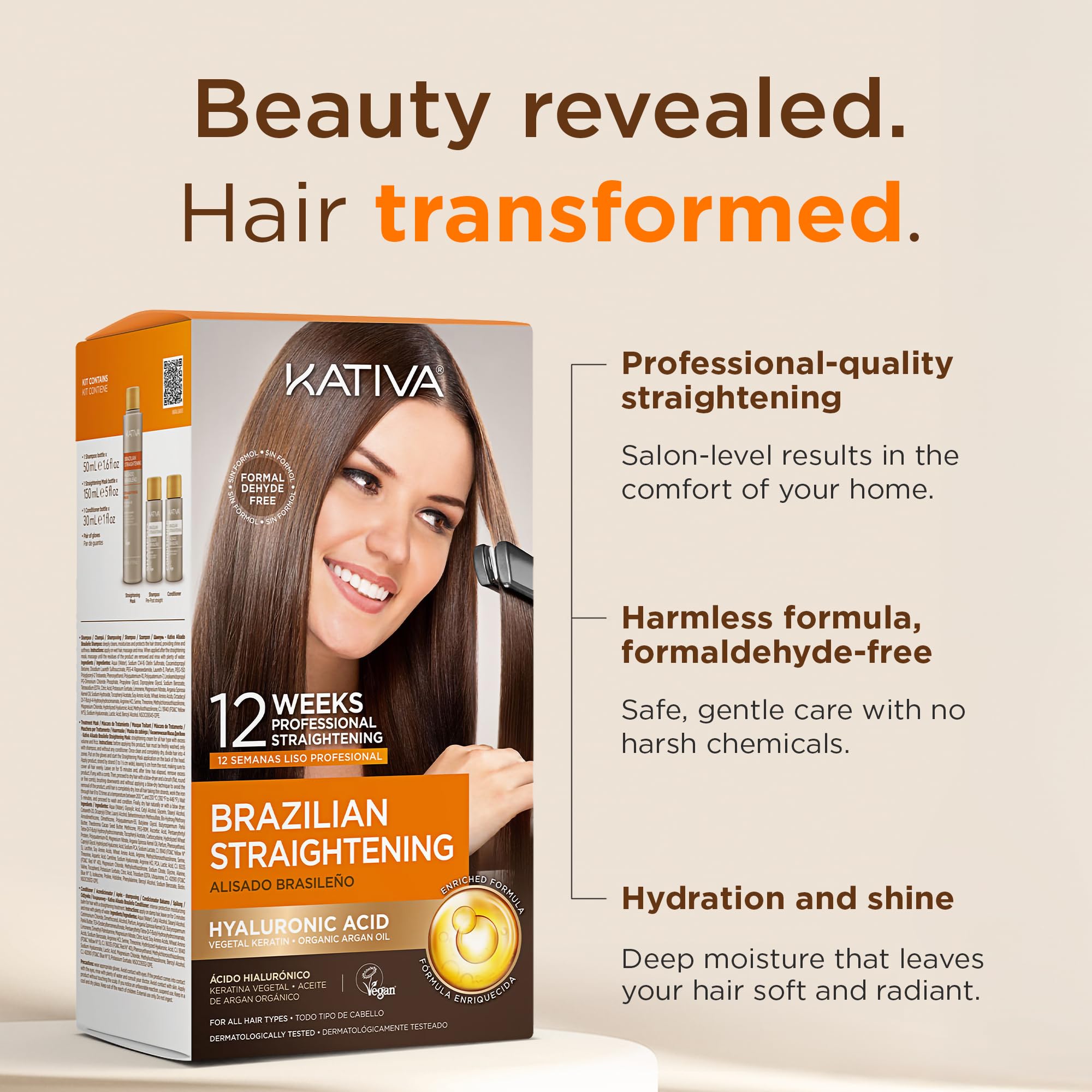 Kativa Brazilian Straightening Kit, 12 Weeks Home Use Professional | with Organic Argan Oil | Shea Butter | Keratin & Amino Acids | for Straighter, Softer and Shinier Hair | All Hair Types