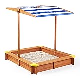 Kid's Sandbox with Cover, 46''x46'' Outdoor Wooden