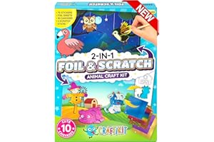 Craftikit ® Animal Foil Art & Rainbow Scratch Art for Kids - 2-in-1 Arts and Crafts Kit for Kids Ages 4-10 - Gifts for Girls, Boys & Toddlers Ages 4, 5, 6, 7, 8, 9, 10