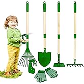 Duckura Kids Gardening Tools Set - 6pcs Garden Tool for Kids with Shovel, Rake, Hoe, Leaf Rake, Outdoor Summer Yard Lawn Digg