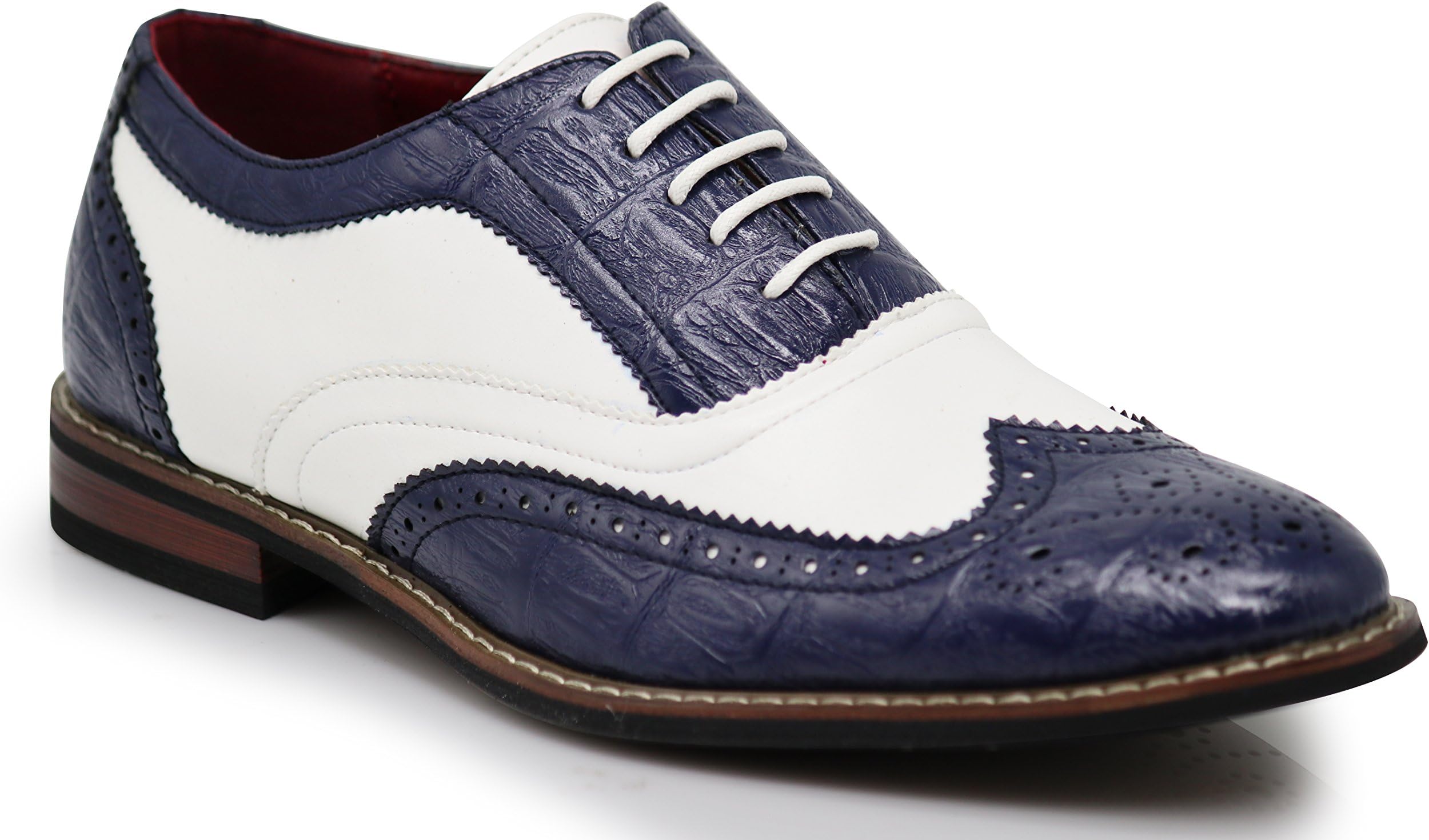 Men's Dress Oxfords Shoes Italy Modern Designer Wingtip Captoe 2 Tone Lace Up Shoes