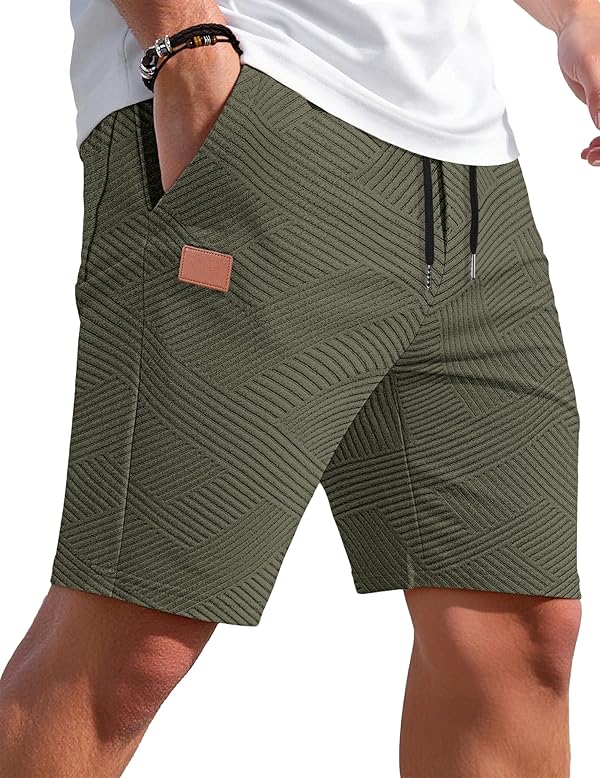 TARAINYA Textur Kurze Hosen Herren Shorts Hose Sommer Casual Elastische Taille Tunnelzug Stretch Freizeitshorts Mit Taschen