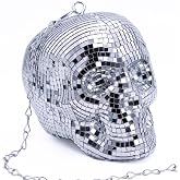 Disco-Ball Human Head Skull Decor - Sparkling Hanging Ornament & Reflective Skull Mirror Ball Centerpiece for Wedding, Birthday, Holiday & Dance Floor