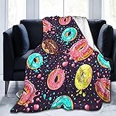 Donut Splash Food Blanket, Soft Blankets Flannel Bed Throw Cozy Lightweight Plush Gifts for Women Boys Girls Kids Sofa Couch Bedroom Living Rooms Warm All Season, Home Decor, 60"x50"