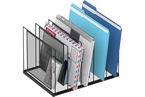 JMHUD File Organizer for Desk, 5-Section Vertical File Sorter, Paper Holder Organizer Standing Metal File Folder for Office Home Classroom, Black