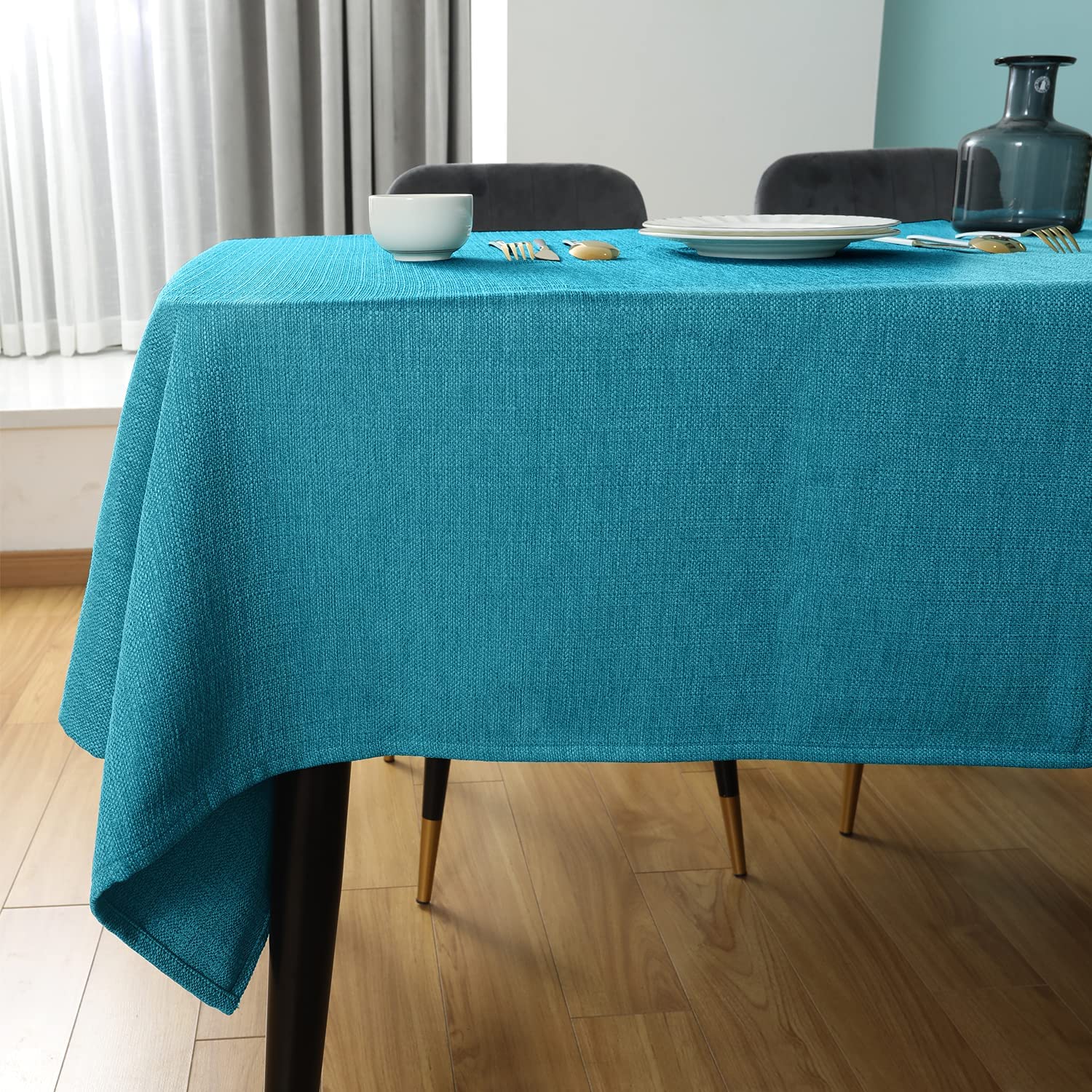 SEASHORE TREE Rectangle Table Cloth – Wipe Clean Tablecloth, Thick Faux Linen Waterproof Table Cover for Dining Room, Home, Kitchen, or Restaurant, Lake Blue 84.6" x 57.1"