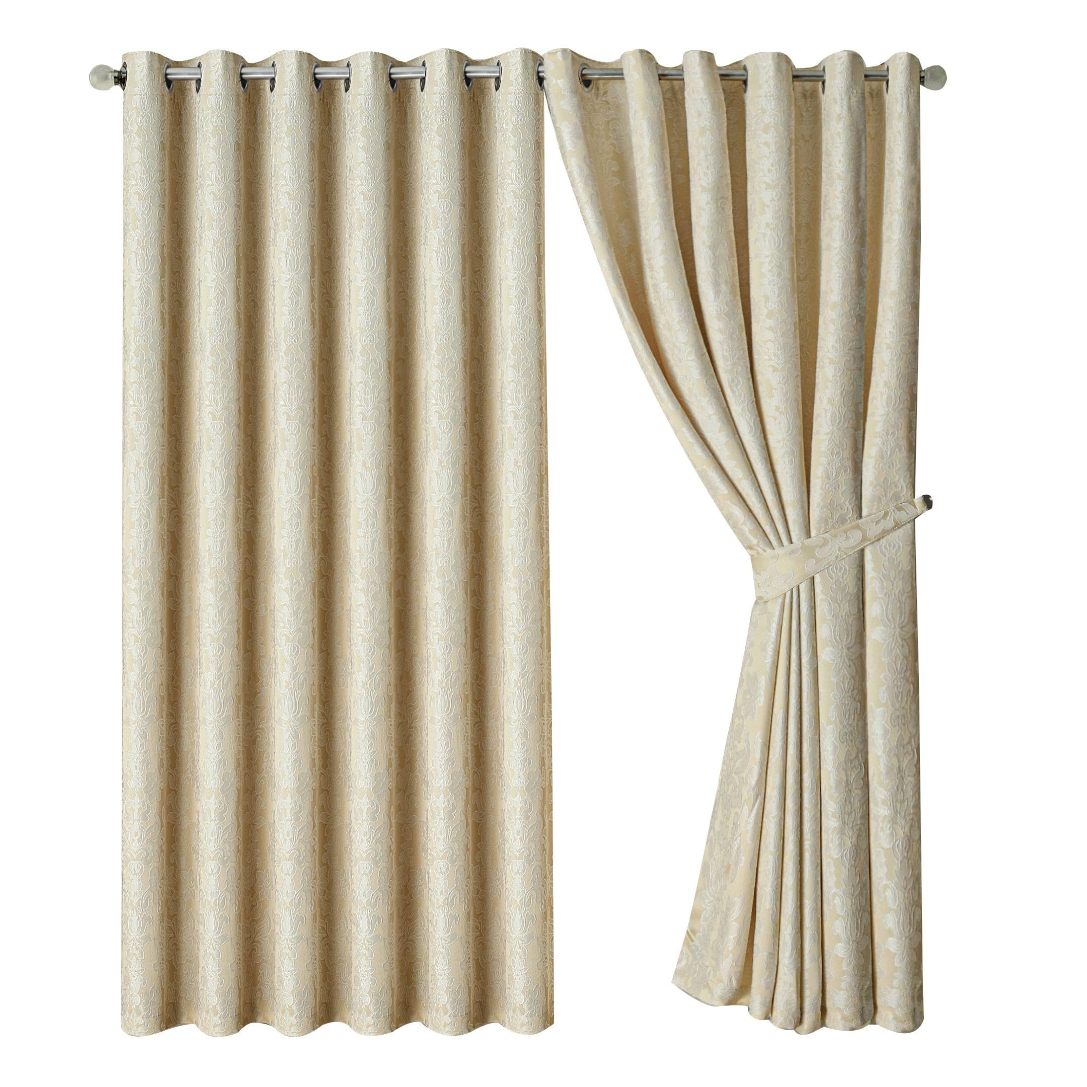 OpulentDreams Jacquard Curtains - Heavy Ring Top Window Curtains for Bedroom & Living Room - Fully Lined - Includes Two Tie Backs - Pair of Panels (Cream 1 - Eyelet, 66" x 72" (167 x 183 cm))