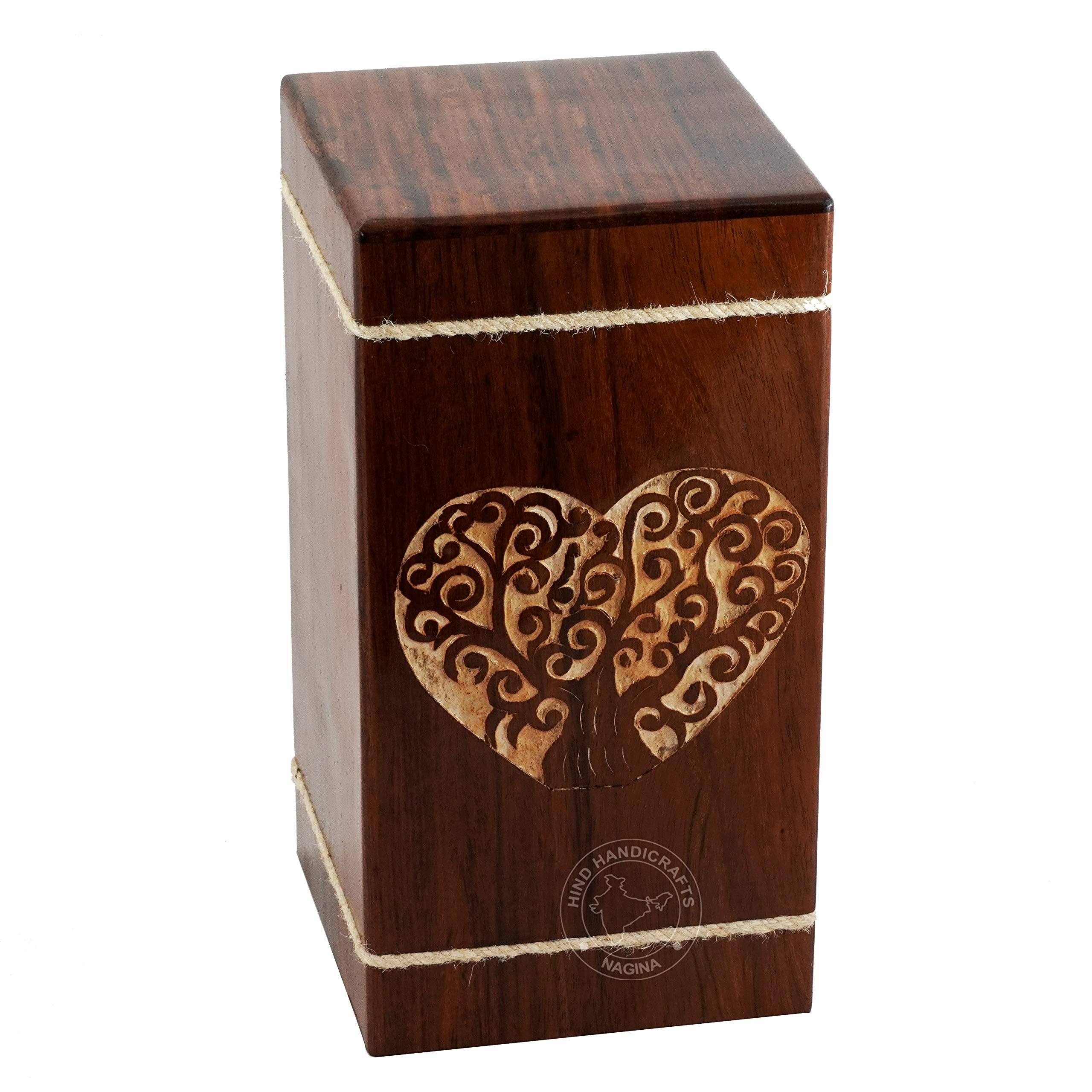 Hind Handicrafts Hand‑Carved Rosewood Cremation Urn | Tree of Life Design Funeral Keepsake Box for Adult Ashes | Decorative Burial Memorial Tribute (250 LB)