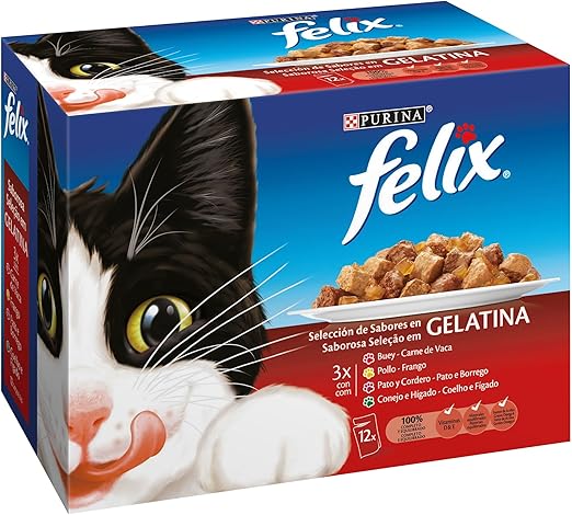 Purina Felix Gelatina comida para gatos Selección Surtido de Carnes 6 x [12 x 100 g]: Amazon.es: Productos para mascotas