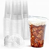 Prestee 100 Clear Disposable Iced Coffee Cups with Lids, 16oz - Plastic Cups with Strawless Sip Lids - Durable Cold Brew, Smo