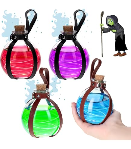 Cosmic Chameleon Glass Potion Bottles With Cork & Leather Harness - Renaissance, Halloween, DIY Prop, Brown Belt - View #11