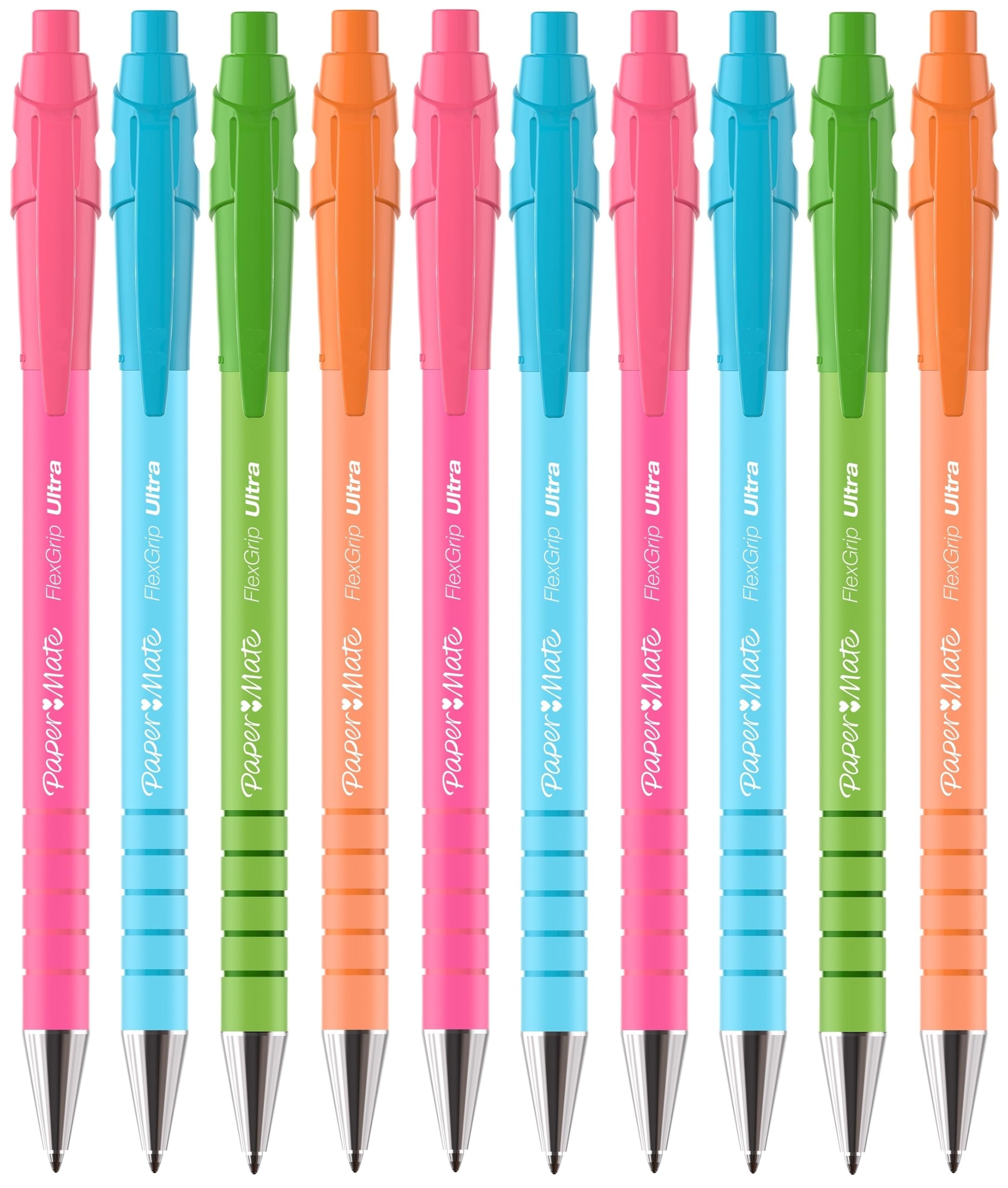 Paper Mate FlexGrip Ultra Retractable Ballpoint Pens | Blue Ink | Medium Point | 10 Pack | Bright Retro Barrels