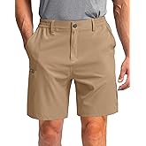Pinkbomb Men's Golf Shorts with 6 Pockets Stretch Quick Dry Hiking Work Dress Shorts for Men (Dark Khaki, X-Large)